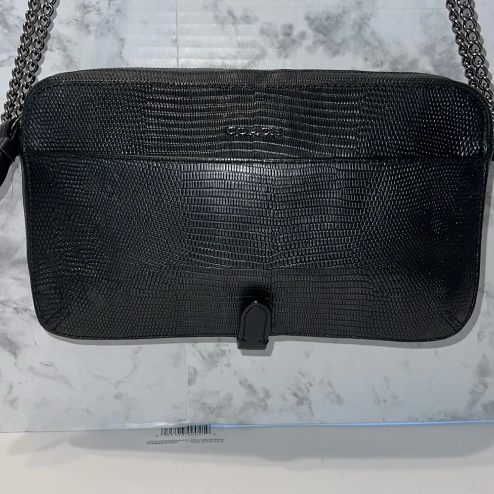 VTG 2013 Coach Poppy Flight Bag in Black‎ Python Embossed Leather Verifi…